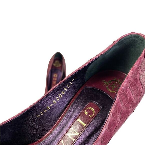 GINA 6 US ,python leather , maroon platform heels handmade - Picture 4 of 11